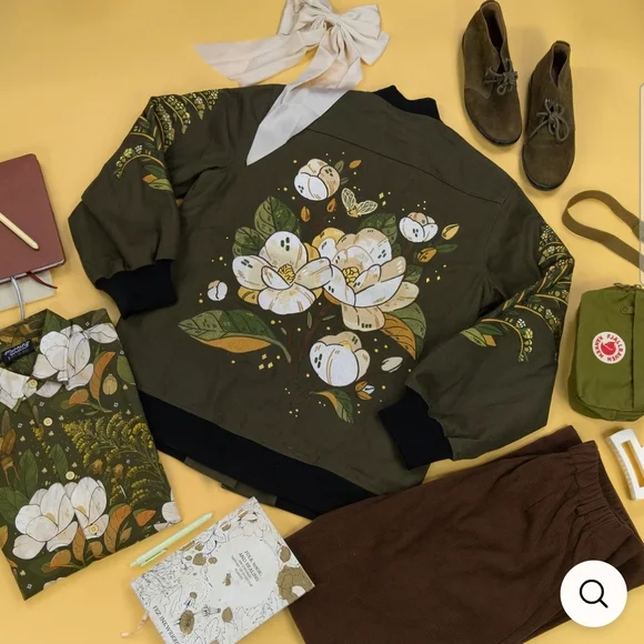 Embroidered Olive Bomber Jacket - Picture 2 of 12